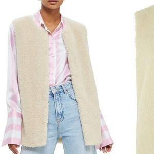 TOPSHOP Vest Faux Fur Bear Cream Open Long Winter Fall Cozy Comfy Size US4